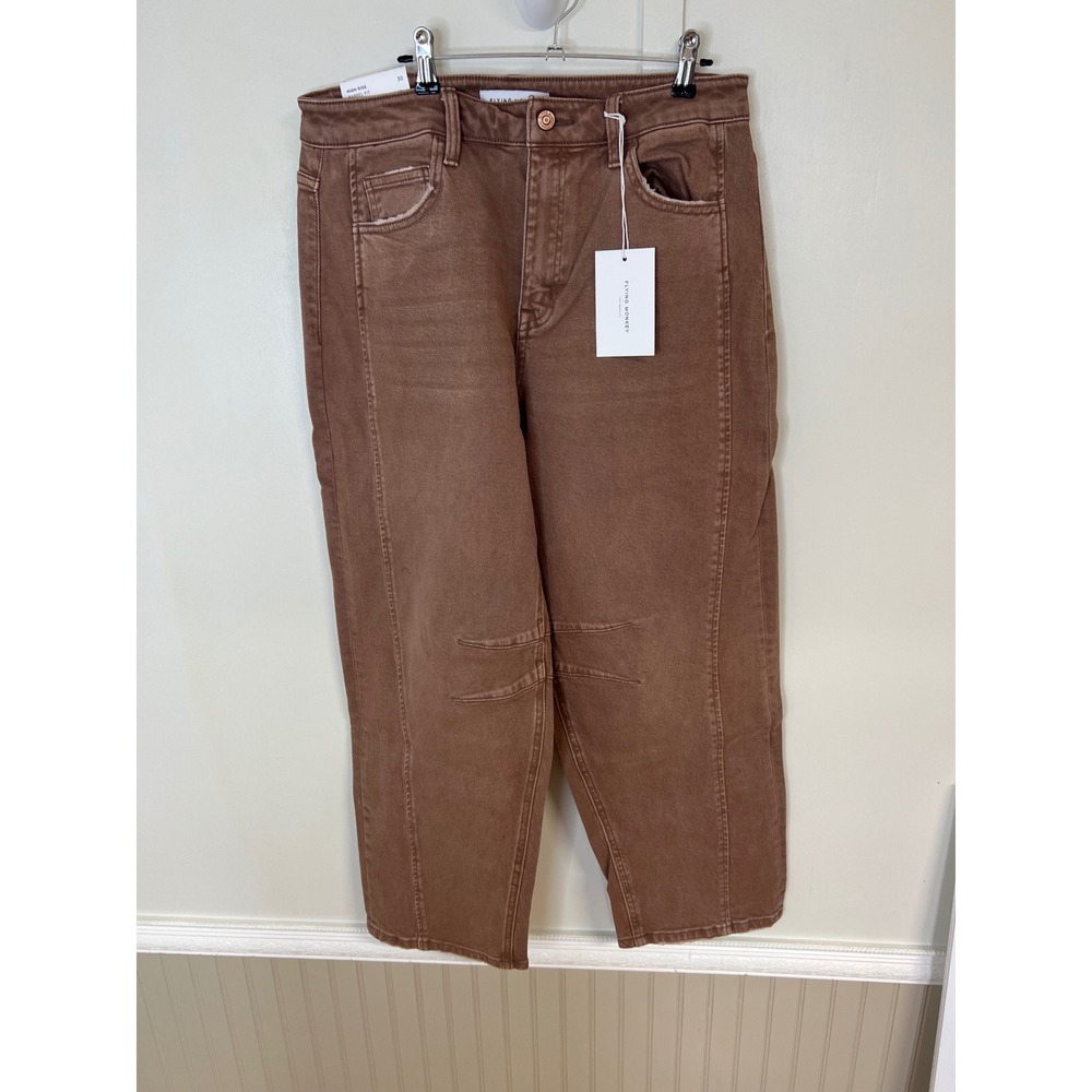 Flying Monkey High Rise Barrel Fit Jeans Brown Curved Leg Pants Size 30 NWT
